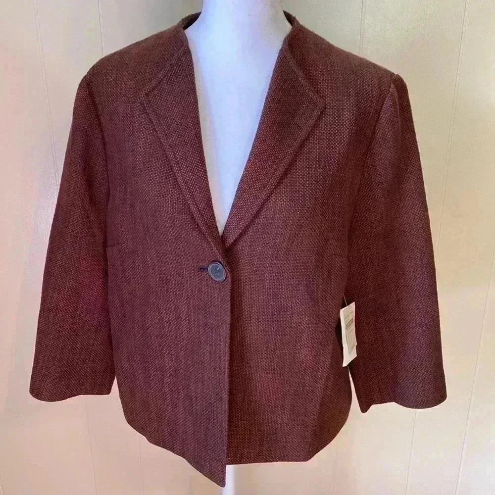 Coldwater Creek Black & Brown Tweed Suit Coat Jacket.  3/4 Sleeves, Size 8. NWT.